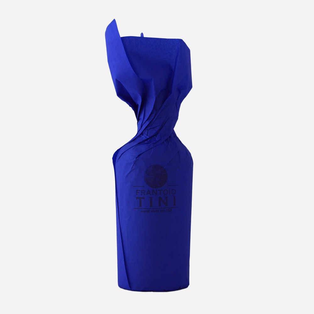 Bottiglia da 500ml di Olio Extravergine di Oliva Mantegna Monocultivar Leccio del Corno estratto a freddo - Frantoio Tini.